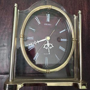 Vintage Seiko Quartz Desk Clock - Lucite and Brass